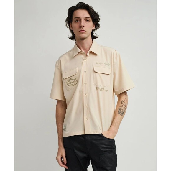 Reason Button Down Shirt Men’s 2X Cream Utility Stretch Skull Short Sleeve - Picture 5 of 8